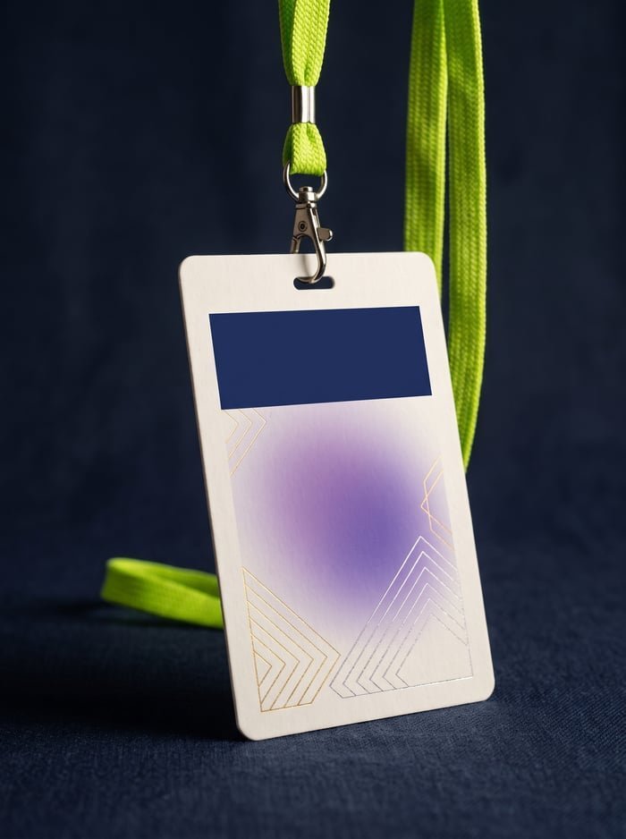 usealverion studio event identity badge on an electric lime lanyard